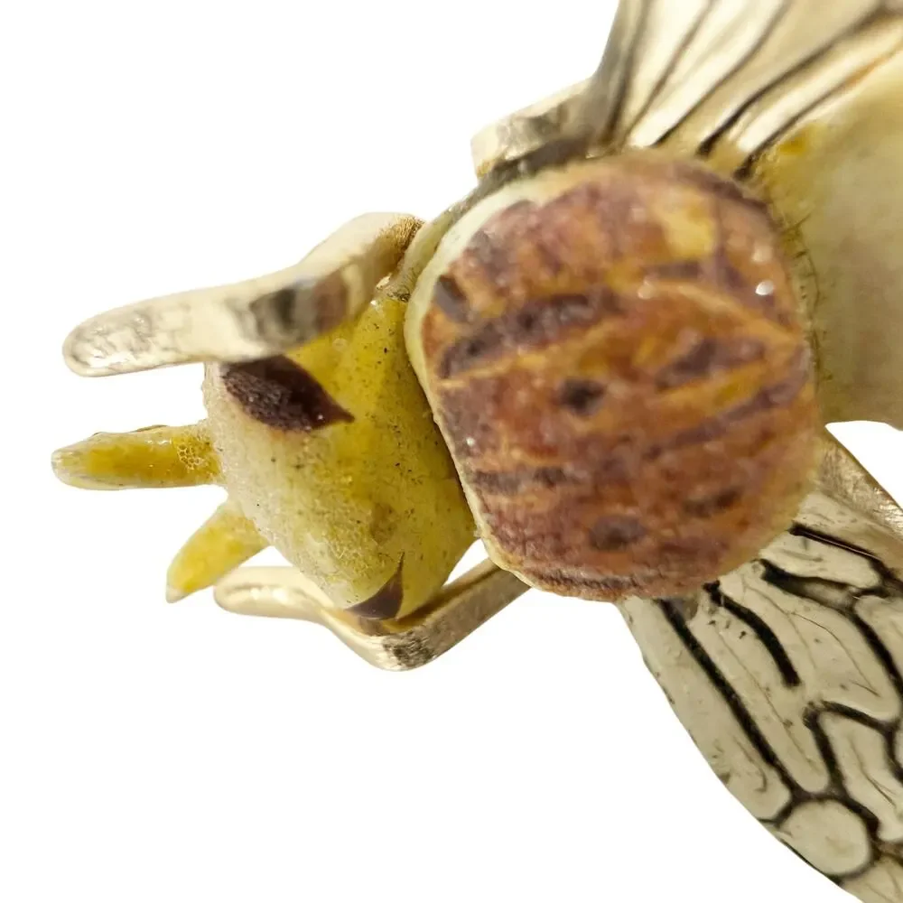 vintage brown & yellow gold Wasp Brooch flying insect jewelry pin made in Korea
